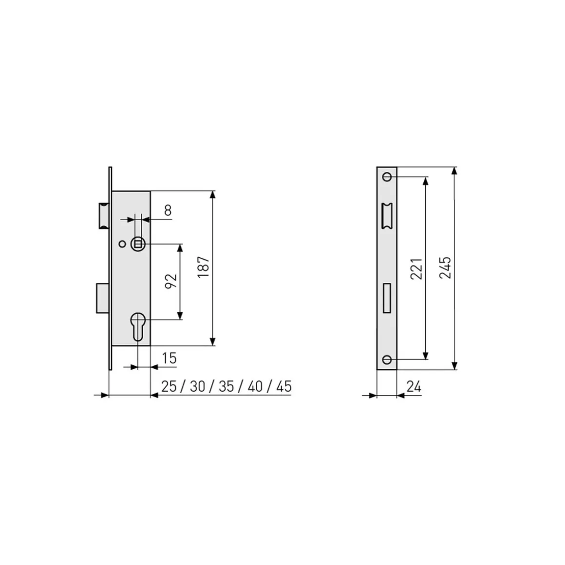 Abus Einsteckschloss für Rohrrahmentüren 24 x 245 mm käntig 459224