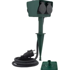 Außensteckdose mit Erdspieß 4-fach grün