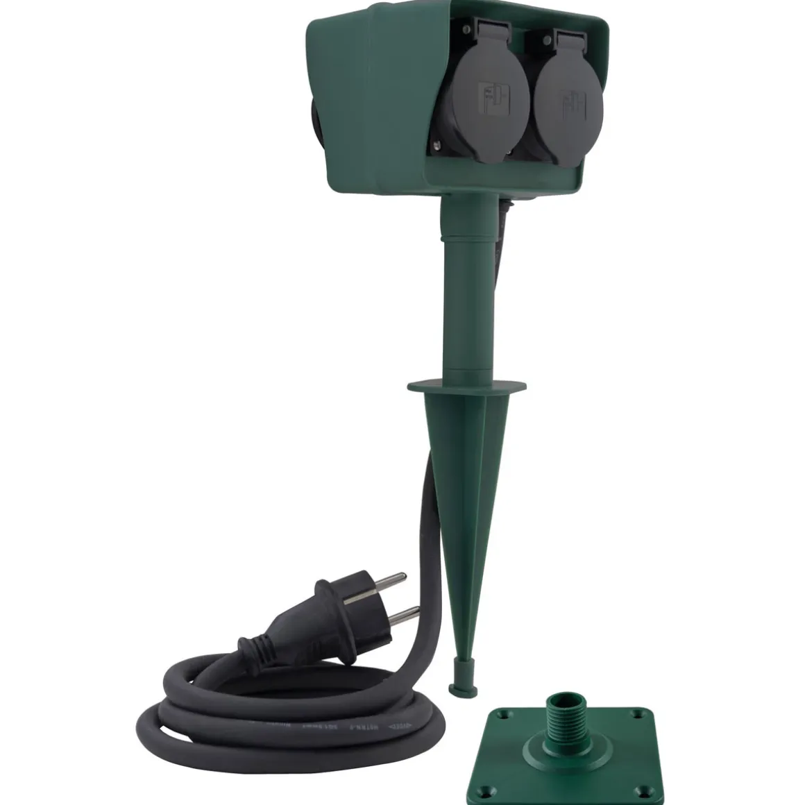 Außensteckdose mit Erdspieß 4-fach grün