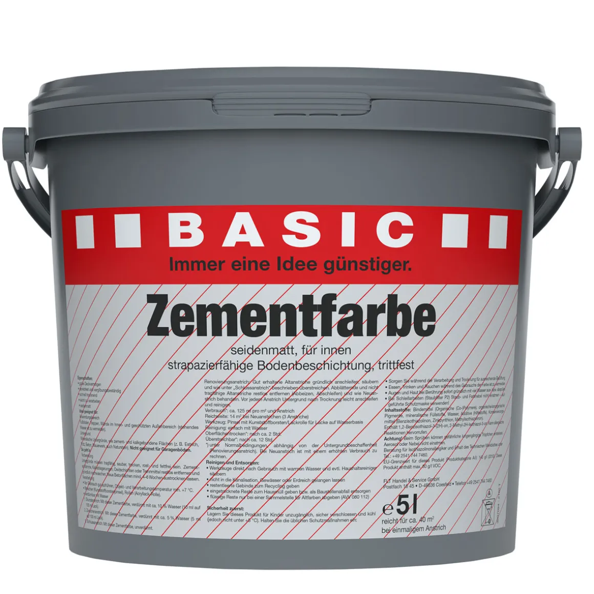 Basic Zementfarbe grau 5 L
