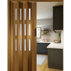 FORTE Kunststoff-Falttür Luciana B 88,5 x H 202 cm Buche 3 Fenster