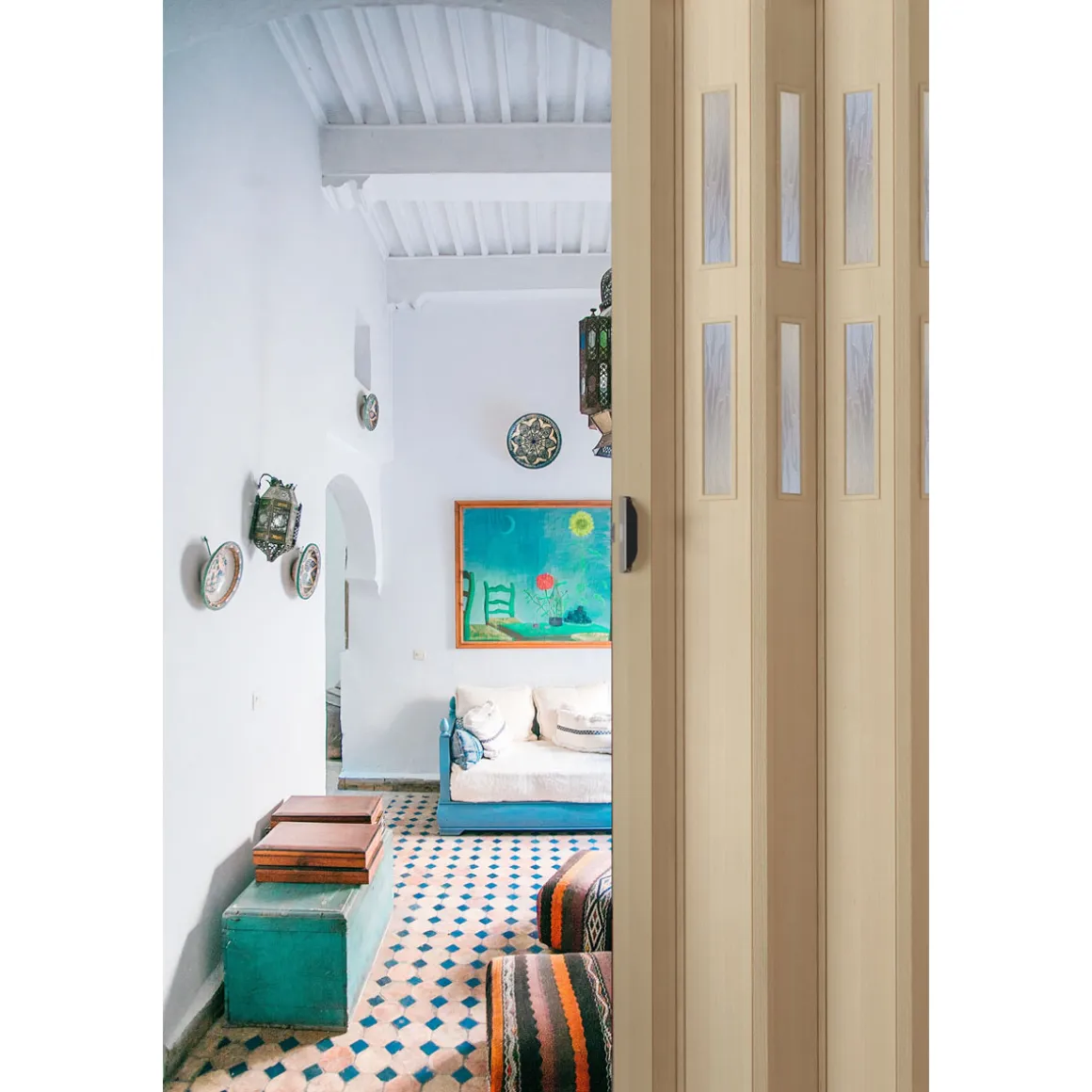 FORTE Kunststoff-Falttür Luciana B 88,5 x H 202 cm Esche holz 3 D 2 Fenster