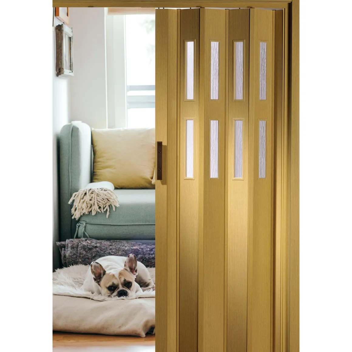 FORTE Kunststoff-Falttür Luciana B 88,5 x H 202 cm Eiche hell 2 Fenster