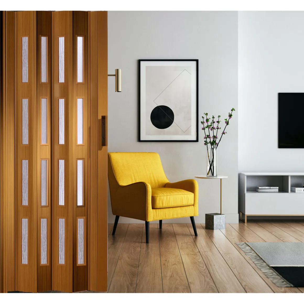 FORTE Kunststoff-Falttür Luciana B 88,5 x H 202 cm Buche 4 Fenster