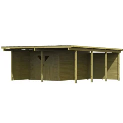 Karibu Doppelcarport Eco 2 Variante B inkl Abstellraum mit 2 Seitenwänden und Rückwand