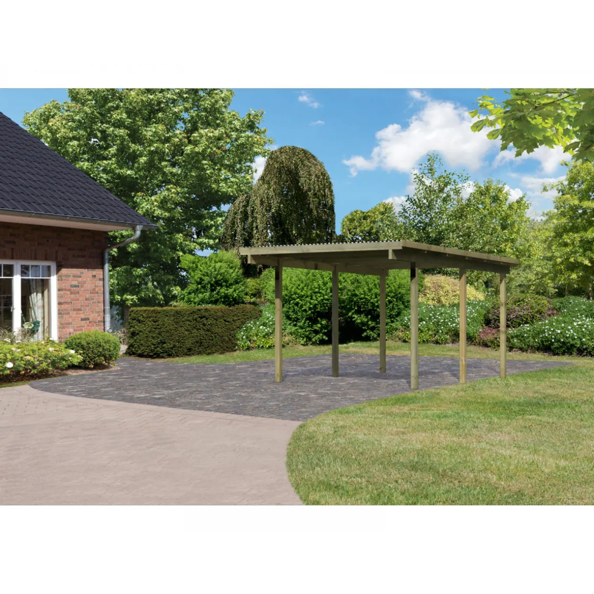 Karibu Einzelcarport Eco 1 Variante A ohne Einfahrtsbogen Tiefe 387 cm