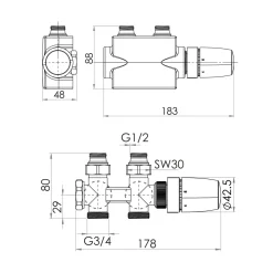 Schulte Mittenanschlussgarnitur mit Blende Thermostat-Set weiß