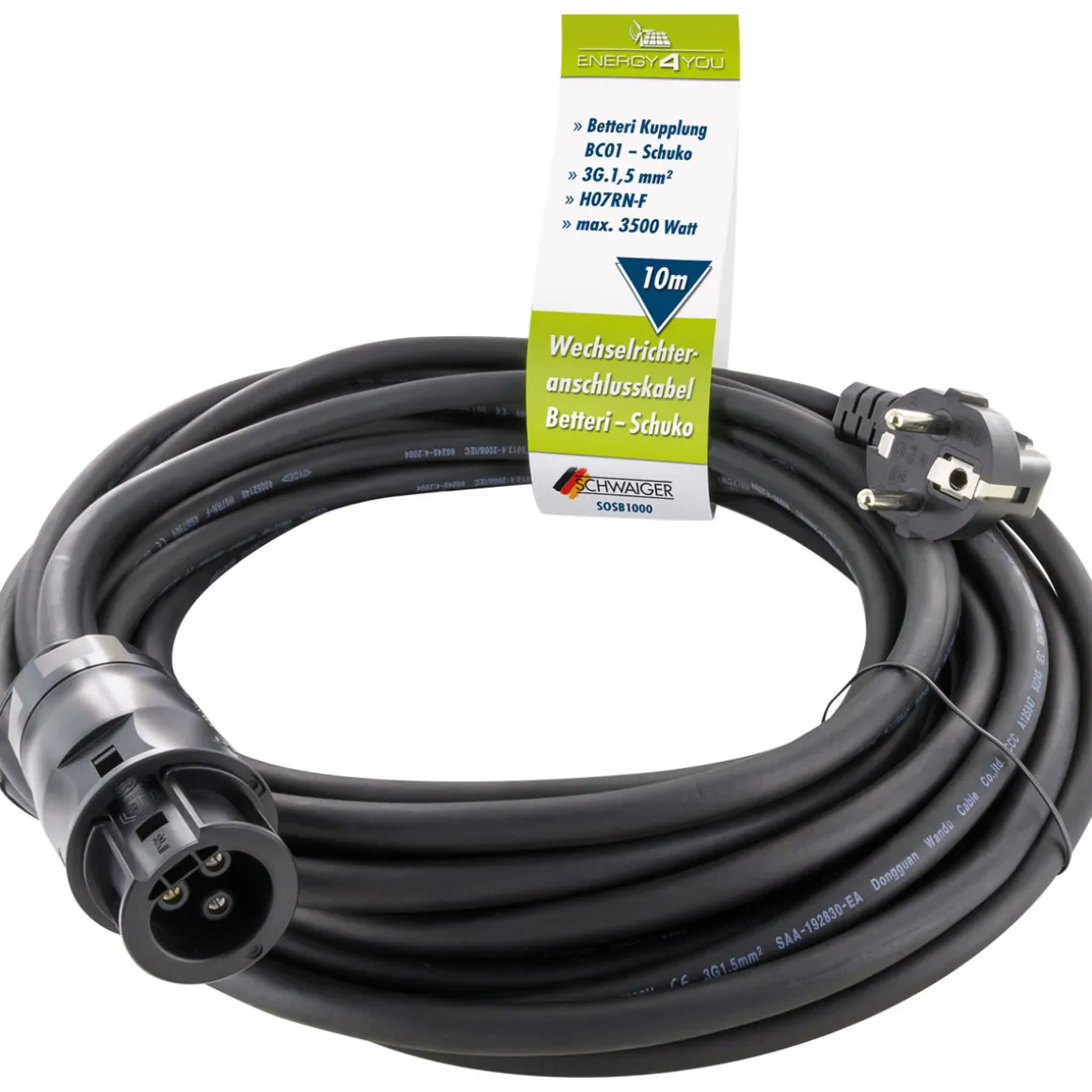 Schwaiger Anschlusskabel Batterie auf Schuko für Wechselrichter 10 m