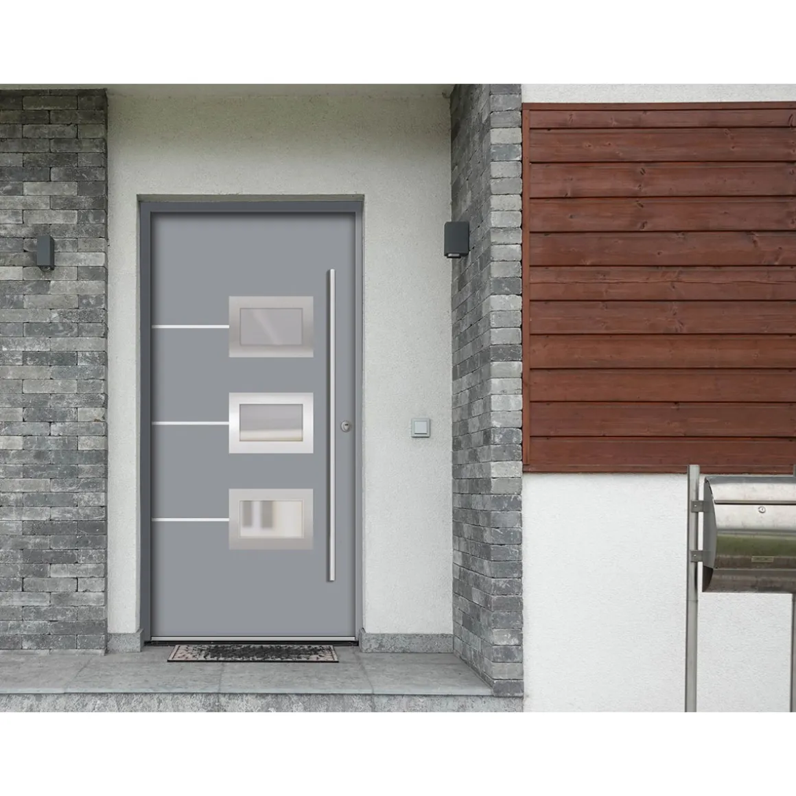SplenDoor Premium-Haustür Passivedoor Bergen RC2 energiesparend einbruchsicher grau 100 x 200 cm rechts