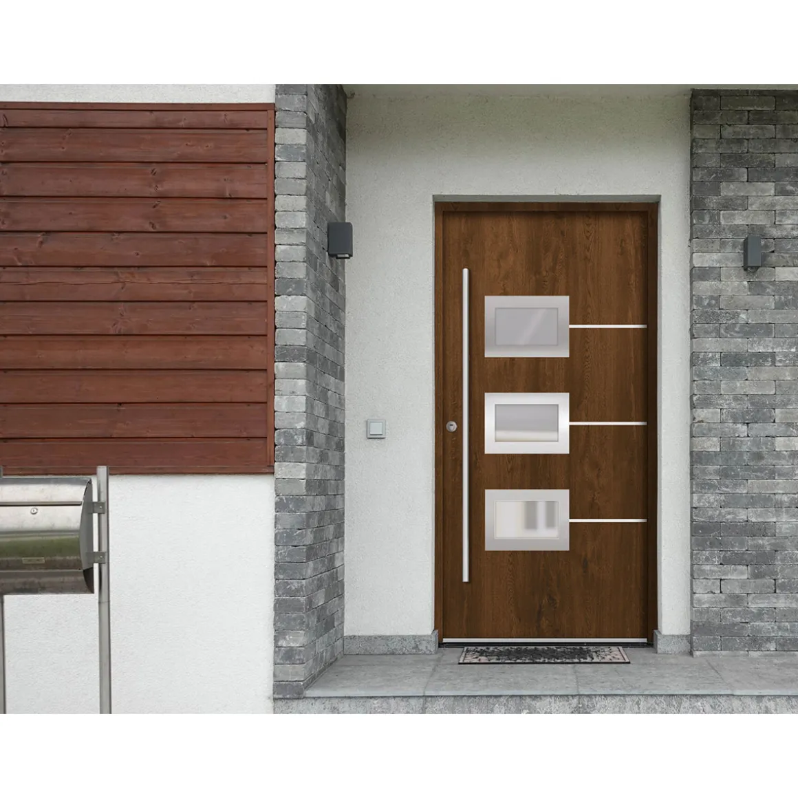 SplenDoor Premium-Haustür Passivedoor Bergen RC2 energiesparend einbruchsicher nussbaum 110 x 210 cm links