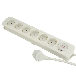 Steckdosenleiste 1,4 m 6-fach mit Schalter und Flachstecker anschraubbar weiß