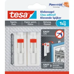 Tesa Klebenagel für Tapete und Putz verstellbar 2 Stück Traglast 2 x 1 kg