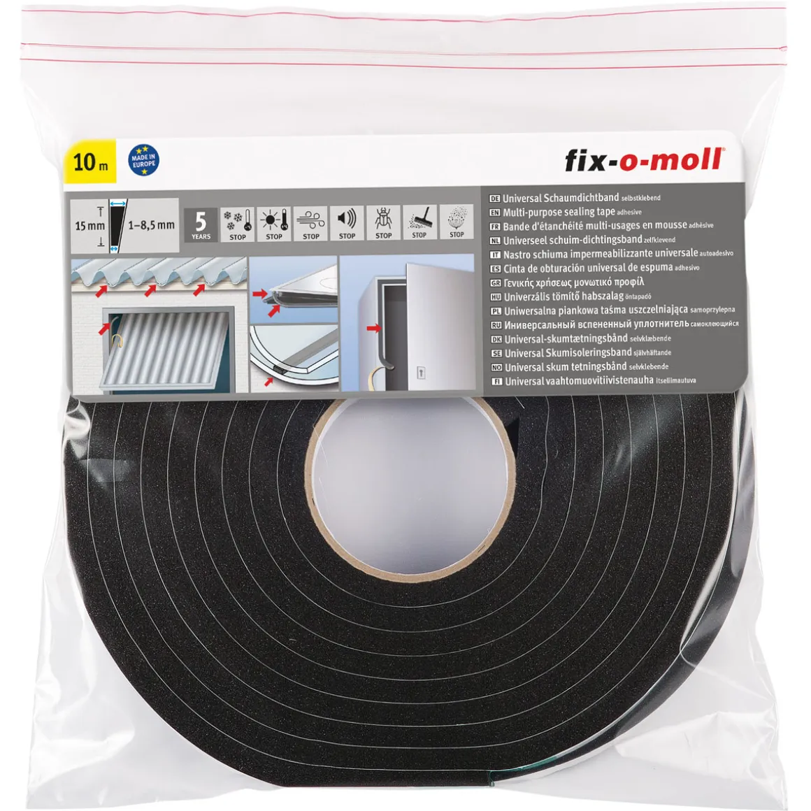 Universal-Schaumdichtung selbstklebend 10m 15x9 mm