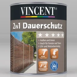 Vincent 2in1 Dauerschutz-Lasur Grau 0,75 L