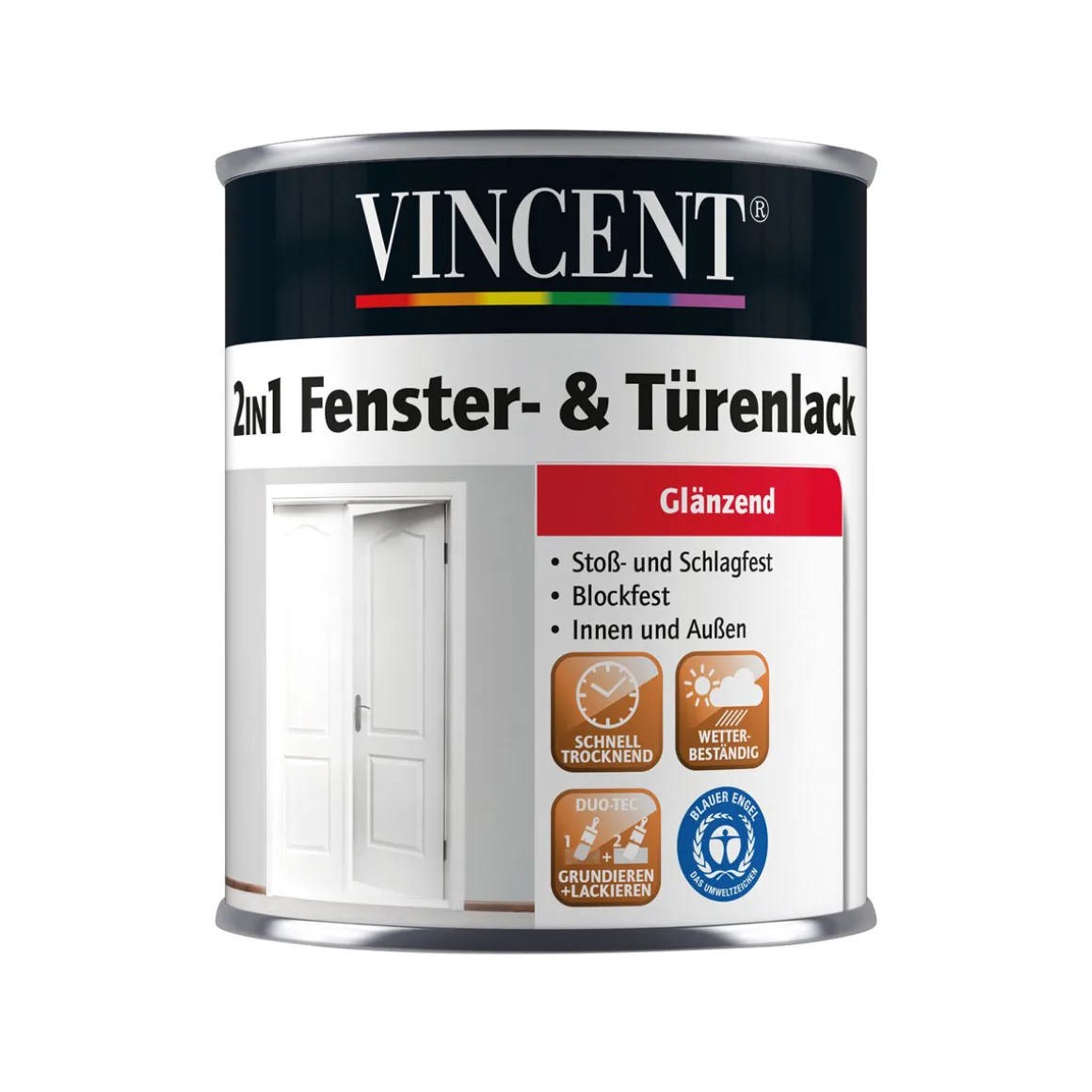 Vincent 2in1 Fenster- und Türenlack glänzend 750 ml