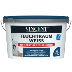 Vincent Wand- und Deckenfarbe Feuchtraum Weiß seidenmatt 5 L