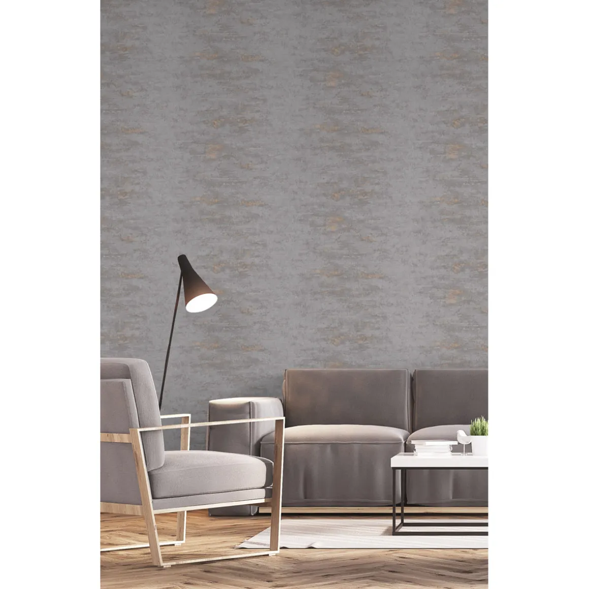 Vliestapete Beton 10,05 x 0,53 m anthrazit mit Kupfer