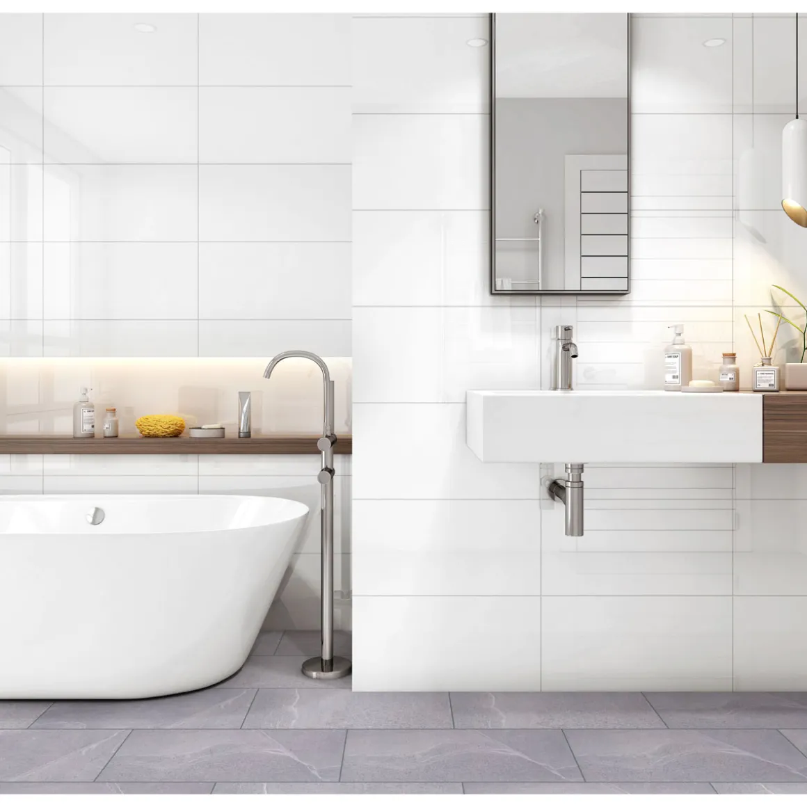 Wandfliese weiß glänzend 30 x 60 x 0,75 cm