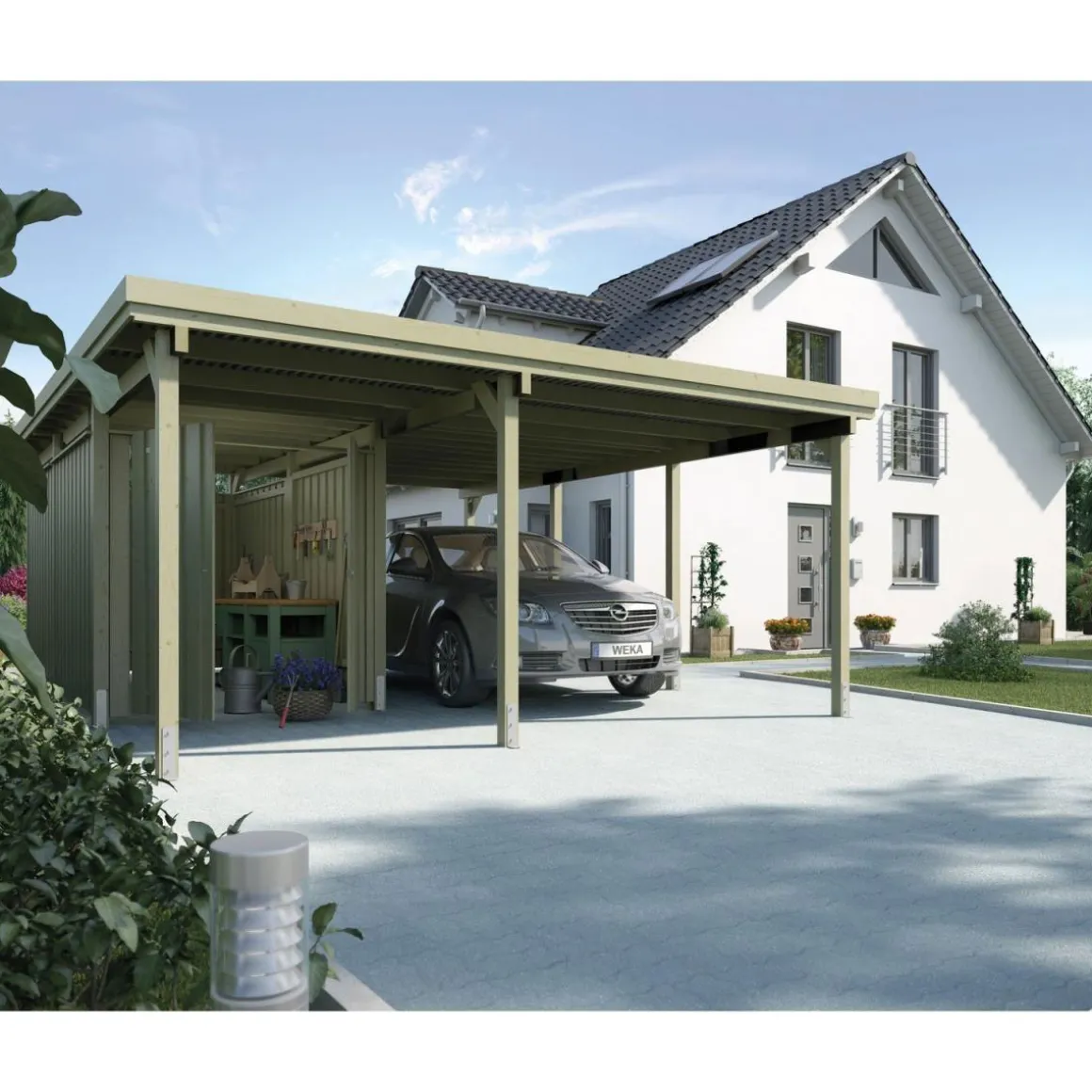 Weka Carport 607 inklusive Geräteraum 512 x 602 x 233 cm