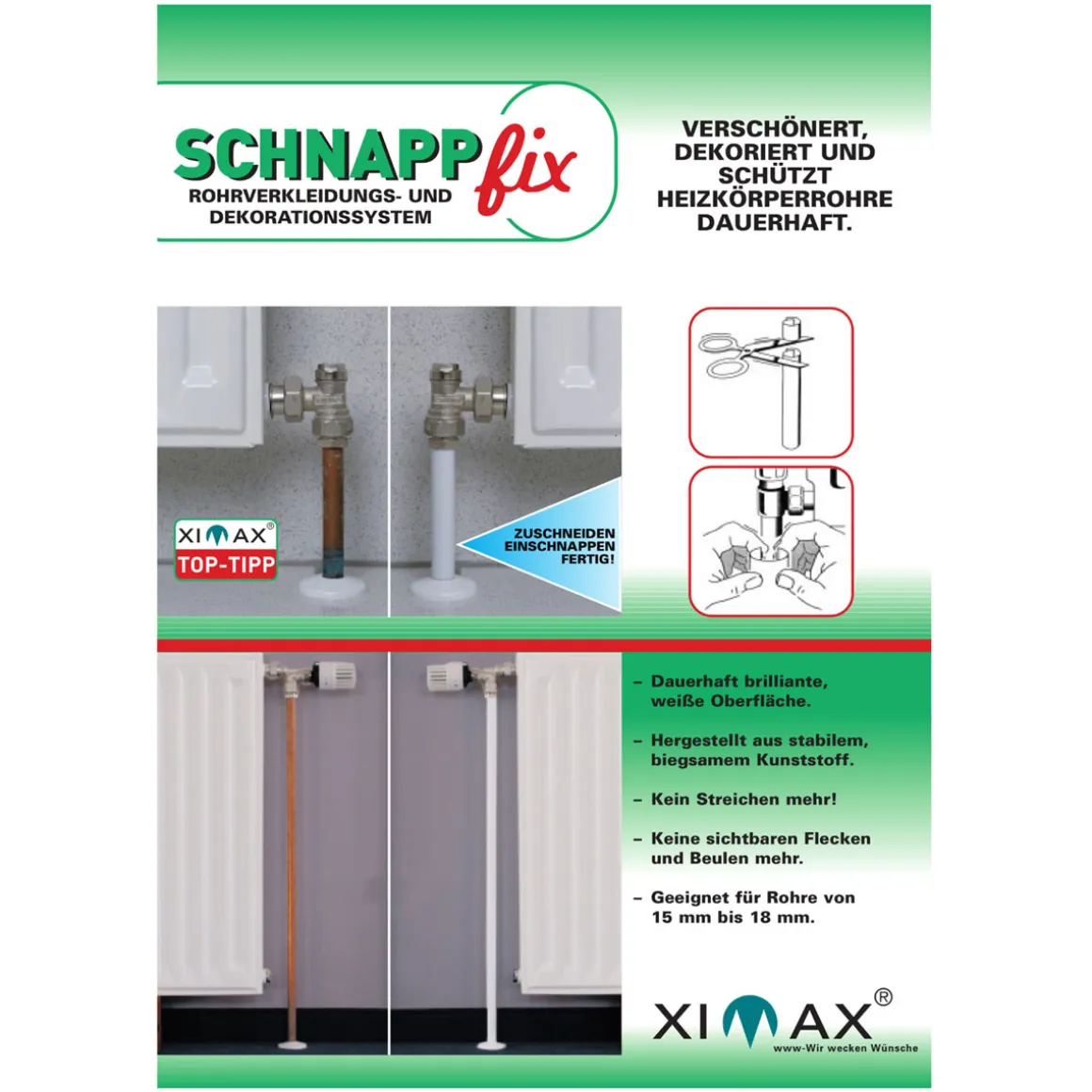 Ximax Heizkörper Zubehör Schnappfix Rohrverkleidung 8-Fach Weiß